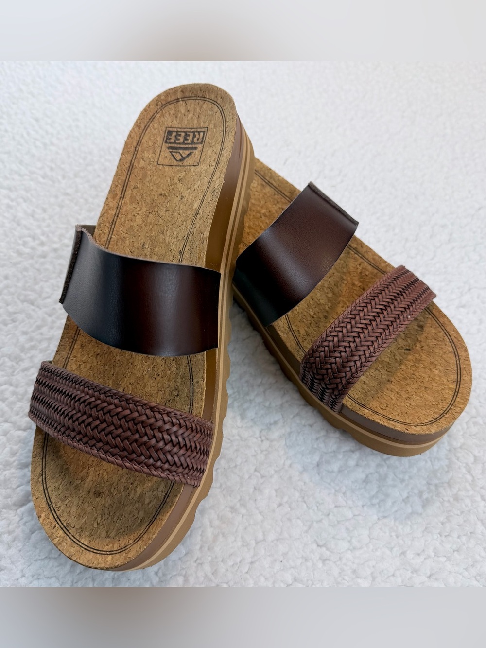 REEF • Brown Cushion Vista Hi Dual-Strap Braided Platform Slide Sandals, 10 - Picture 14 of 16